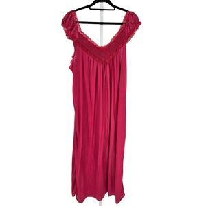 Vintage Jill Andrea Womens Sz XL Maxi Length Nightgown Bright Pink Smocked
